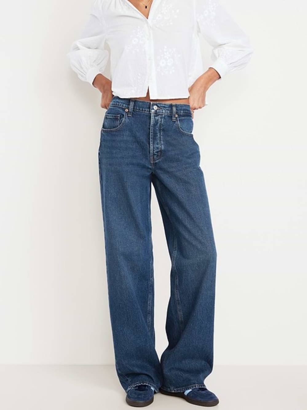 NWT Old Navy Mid-Rise Slouchy Wide-Leg Jeans Button Fly